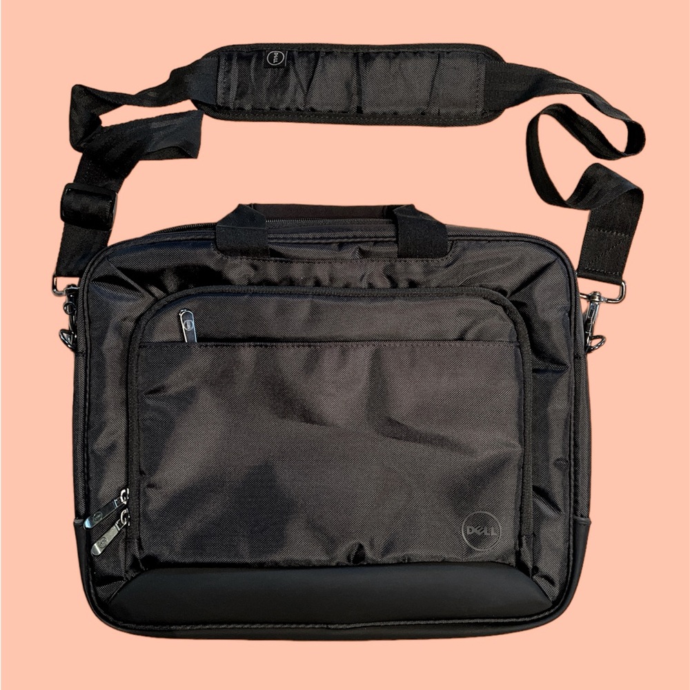 DELL laptop messenger bag Black, 5 separate zippered compartments 
B
